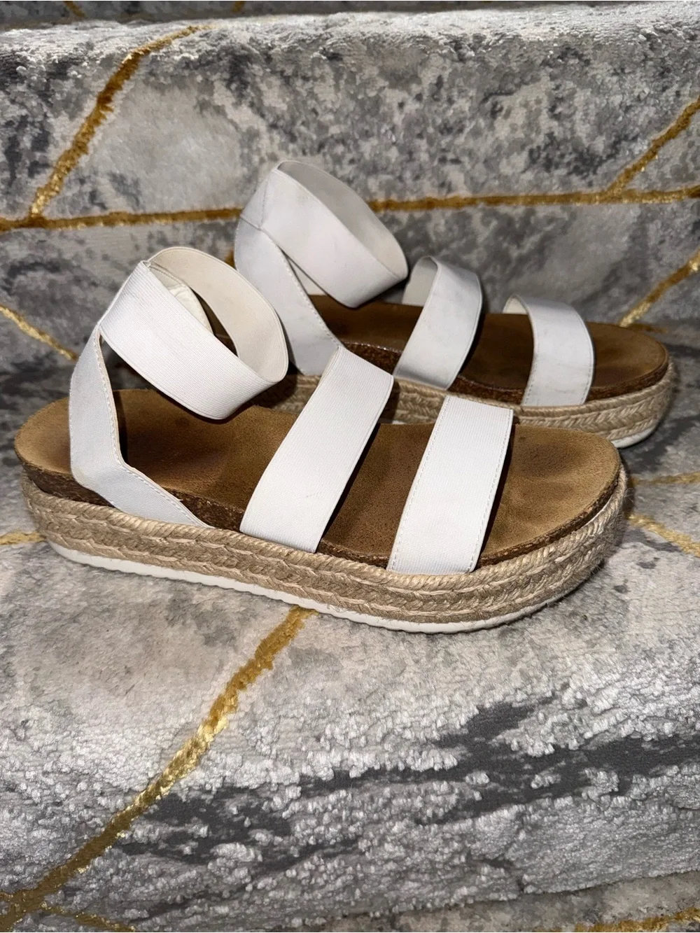 Women’s White Espadrille Platform Sandals - Strappy Comfort